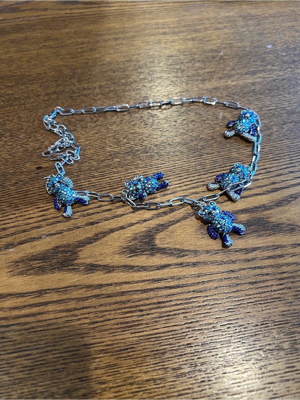 Adorable Blue Crystal 5-Bear Charm Necklace